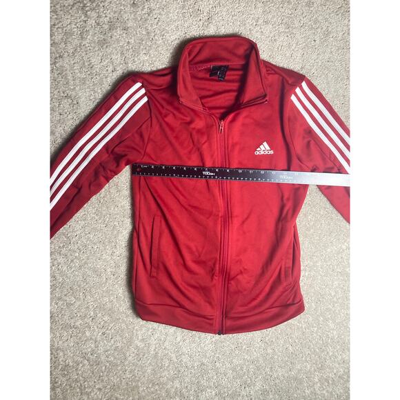 Adidas Womens Med Zip Front Track Coat Jacket Running Red with Stripes Pockets - Picture 6 of 12